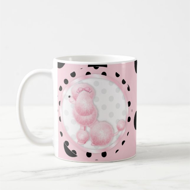 Rosa Pudel Kaffe Mugg Kopp Rosa Polka punkt (Vänster)