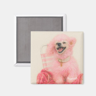 Rosa pudel magnet, pudel dekoration magnet