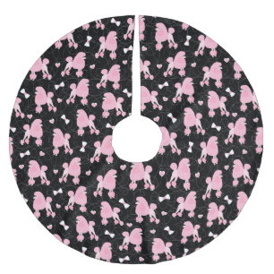 Rosa Pudel och Bows Mönster Black Julgransmatta Borstad Polyester