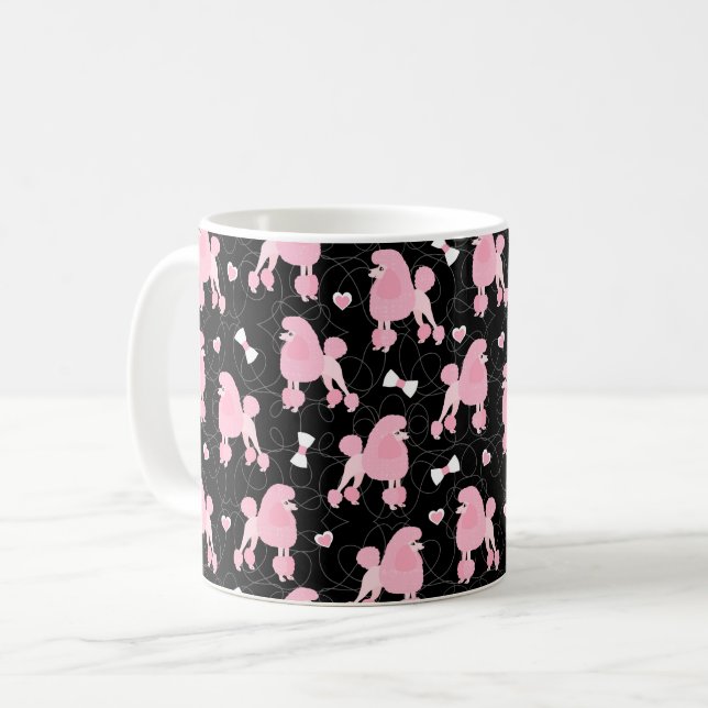 Rosa Pudel och Bows Mönster Black Kaffemugg (Framsida vänster)