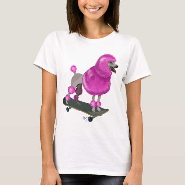 Rosa Pudel och Skateboard T Shirt (Framsida)