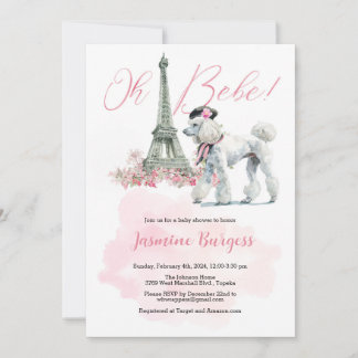 Rosa Pudel Paris Baby Shower-inbjudan Inbjudningar