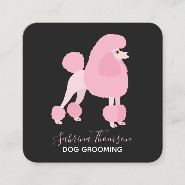 Rosa Pudel Pet Grooming Fyrkantigt Visitkort (Framsida)