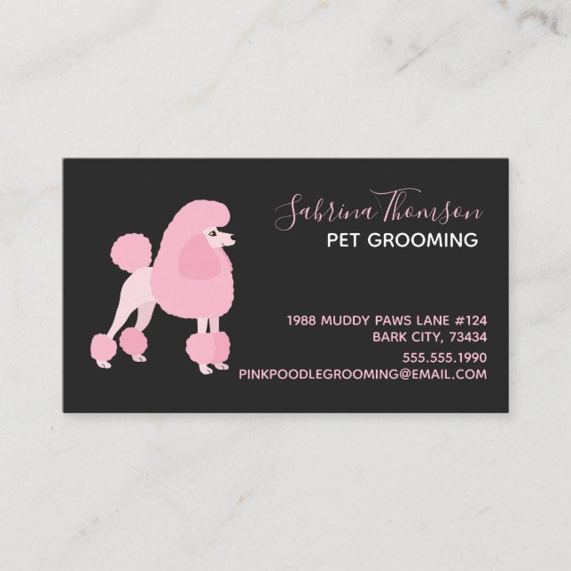 Rosa Pudel Pet Grooming Visitkort (Framsida)