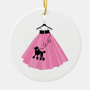 Rosa Pudel Skirt Julgransprydnad Keramik