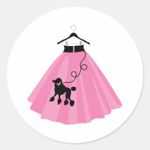 Rosa Pudel Skirt Runt Klistermärke