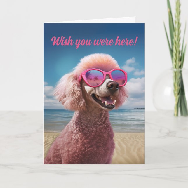 Rosa Pudel Tropical Paradise Greeting Card Kort (Framsida)