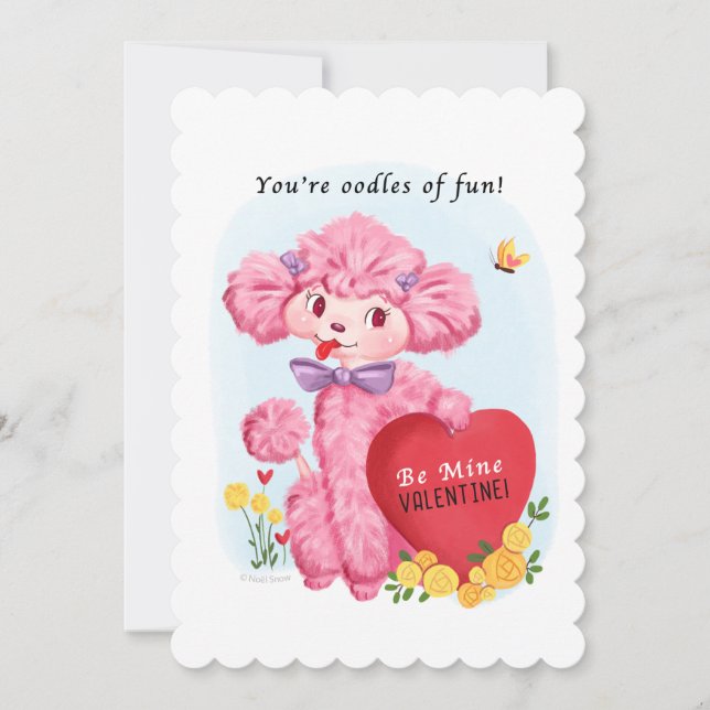 Rosa Pudel Vintage Valentine Julkort (Framsida)