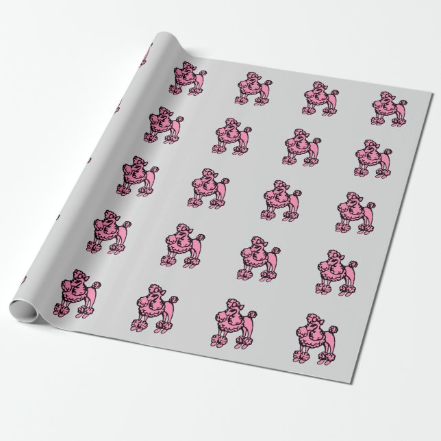 Rosa Pudel Wrapping Papper Presentpapper (Utrullad)