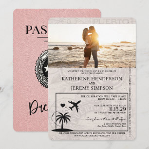 Rosa Puerto Rico Pass Bröllop Inbjudningar
