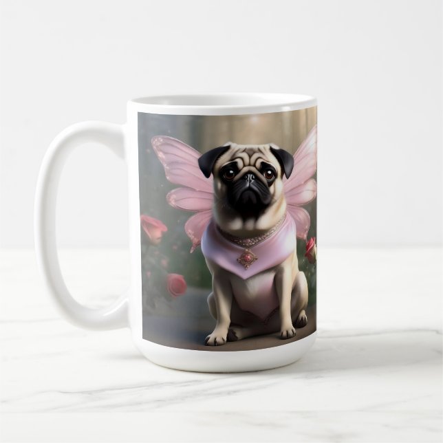 Rosa Pug Fairy Kaffemugg (Vänster)
