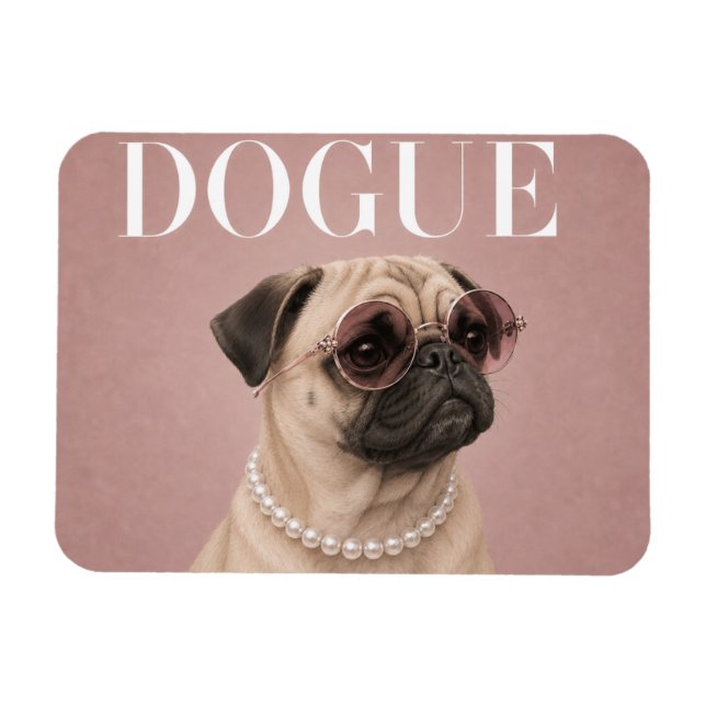 Rosa Pug Hund Covergirl Magnet (Horisontell)