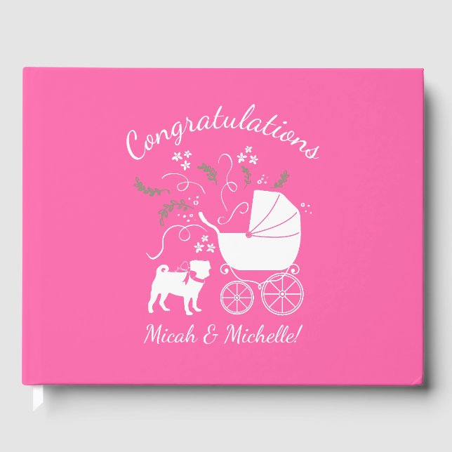 Rosa Pug Hund Temaparty Firande Gästböcker (Framsida)