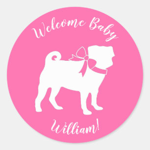 Rosa Pug Hund Temaparty Firande Runt Klistermärke