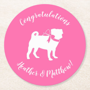 Rosa Pug Hund Temaparty Firande Underlägg Papper Rund