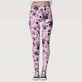 Rosa Pug Tryck Leggings