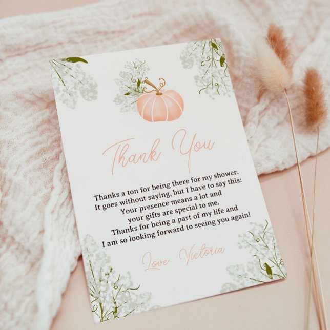 Rosa pumkin blommigt bokar för babydusch tack kort (Pink pumpkin floral books for baby shower thank you card)