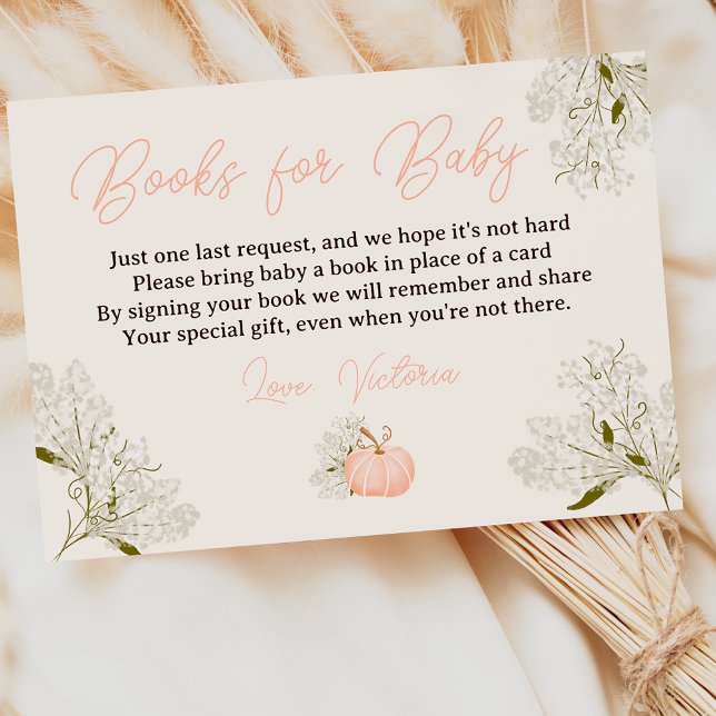 Rosa pumkin blommigt bokar för babydusch tilläggskort (Pink pumpkin floral books for baby shower enclosure card)