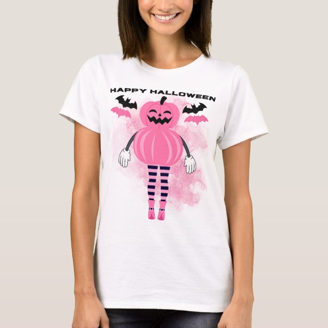 Rosa pumkin Halloween T-Shirt (Framsida)
