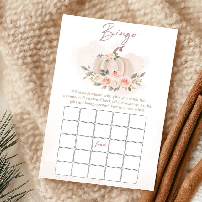 Rosa Pumpa Baby Shower Bingo Spel (Girl Blush Pumpkin Baby Shower Bingo Game)