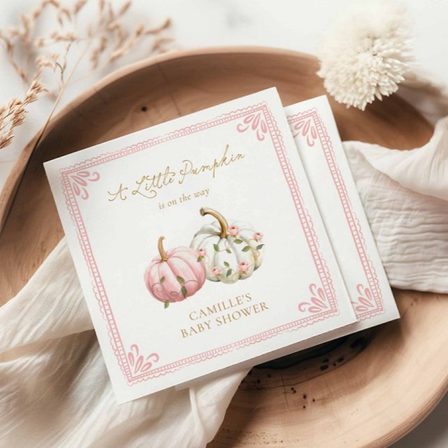 Rosa pumpa-barnkalas servetter (A Little Pumpkin Girl Baby Shower Paper Napkins)