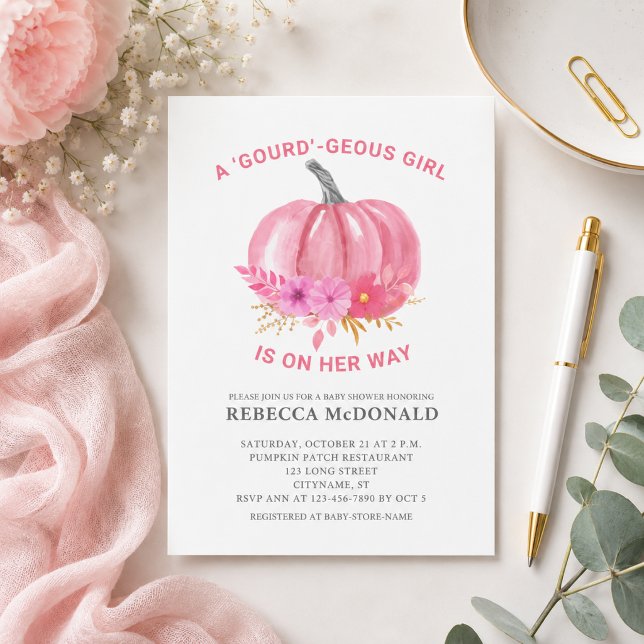 Rosa Pumpa Flickor Barnkalas Inbjudan (Add name & event details to personalize for your Baby Shower)