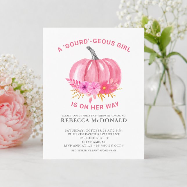 Rosa Pumpa Flickor Barnkalas Inbjudan (Add name & event details to customize your baby shower invitation.  Matching items available )