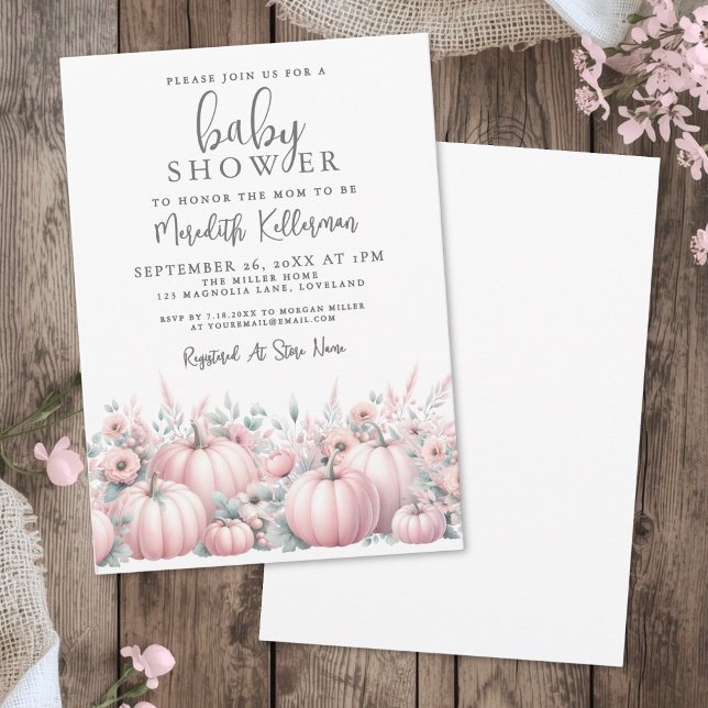 Rosa Pumpa Höst Bebis Shower Inbjudningar (Pink Pumpkin Fall Baby Shower Invitation)