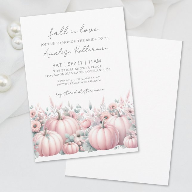 Rosa Pumpa Höst Bröllopsdusch Inbjudningar (Pink Pumpkin Fall Bridal Shower Invitation )