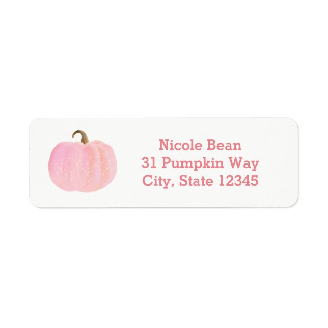 Rosa pumpa höst fall rustik baby shower returadress etikett (Framsidan)