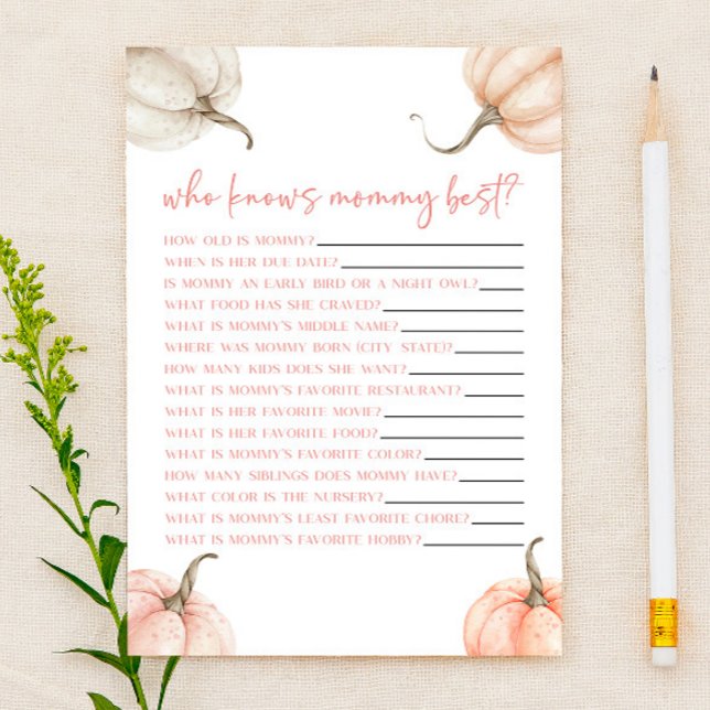 Rosa Pumpa Höst Vem Känner Mamma Baby Shower Spel (Skapare uppladdad)