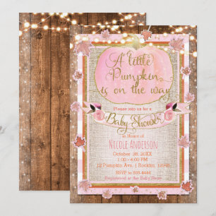 Rosa pumpa & höstlöv Rustik baby shower Inbjudningar
