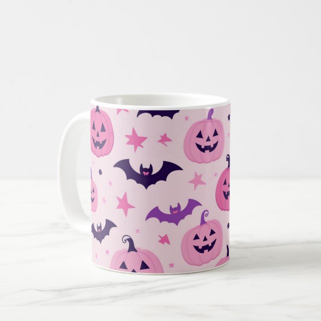 Rosa pumpa och fladdermus Halloween Kaffemugg (Framsida vänster)