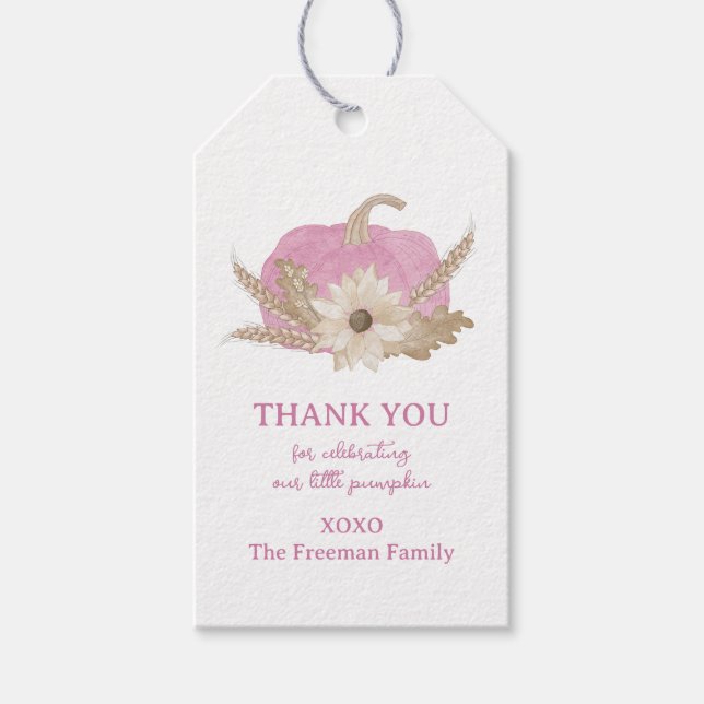 Rosa pumpa presentkort för babyfirande presentetikett (Framsidan)