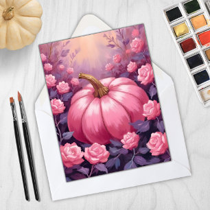 Rosa pumpa ros blom Halloween tacksägelsedagen Julkort