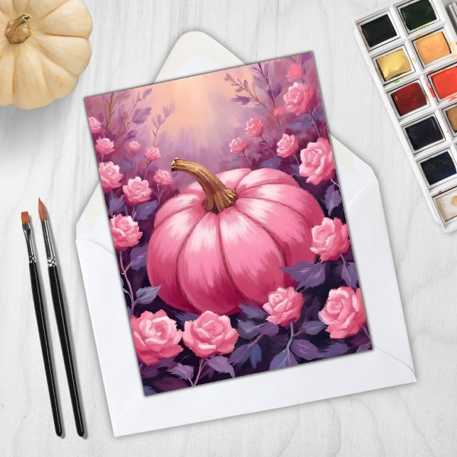 Rosa pumpa ros blomster Halloween Thanksgiving Julkort (Skapare uppladdad)