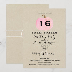 Rosa Pumpa Rustik Kraft Sweet 16 Födelsedagsfest Inbjudningar
