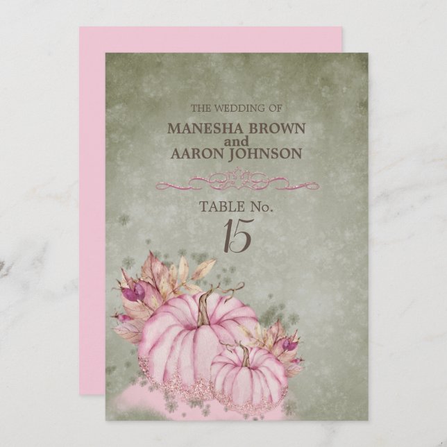 Rosa pumpa skörd - Platt bordskort (Fram/baksida)