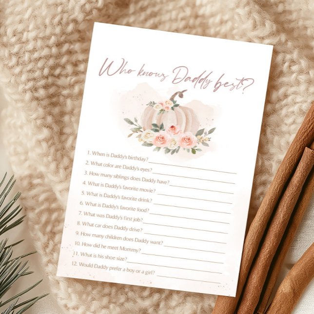 Rosa Pumpa Vem Känner Pappa Bäst Spelet (Girl Blush Pumpkin Baby Shower Who Knows Daddy Best Game)