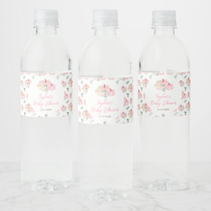 Rosa pumpaprydnad för baby shower vattenflaskor etikett