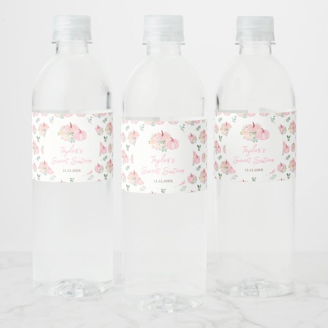 Rosa pumpapumpaflicka söt sexton vattenflaskor etikett (Flaskor)
