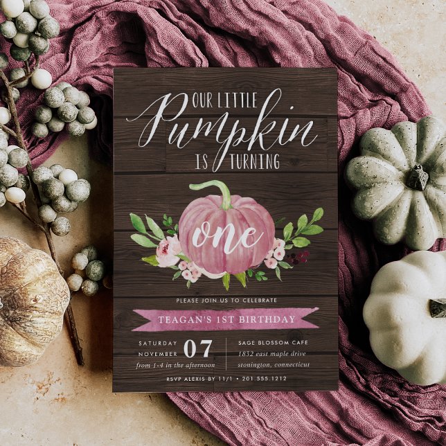 Rosa Pumpkin Anpassningsbar Age Födelsedagsfest Inbjudningar (Skapare uppladdad)