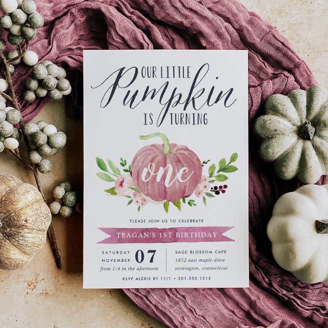 Rosa Pumpkin Anpassningsbar Age Födelsedagsfest Inbjudningar (Skapare uppladdad)