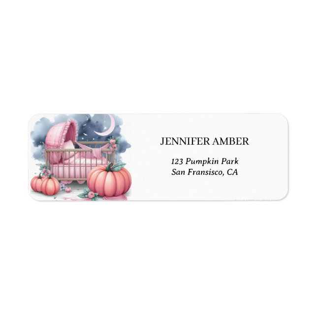 Rosa Pumpkin Baby Crib Rustic Fall & Höst löv Returadress Etikett (Framsidan)