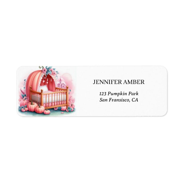 Rosa Pumpkin Baby Crib Rustic Fall & Höst löv Returadress Etikett (Framsidan)