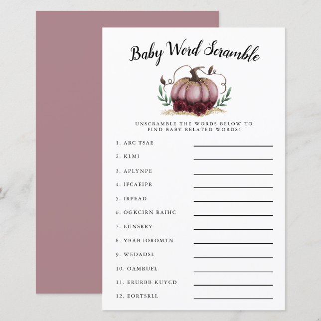 Rosa Pumpkin Baby Ord Scramble Game (Fram/baksida)