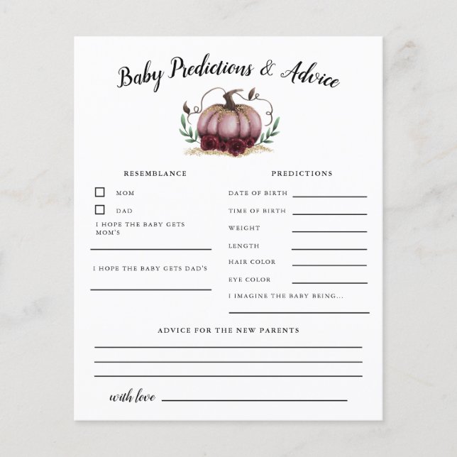 Rosa Pumpkin Baby Predications & Advice Card (Framsida)