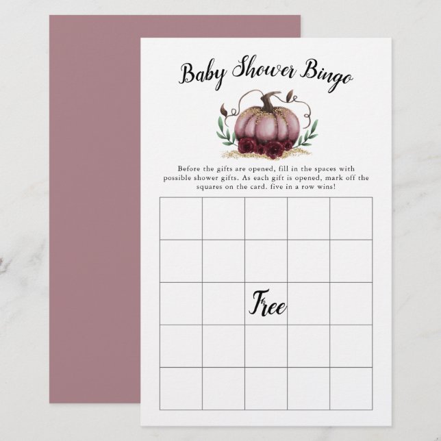Rosa Pumpkin Baby Shower Bingo Game (Fram/baksida)