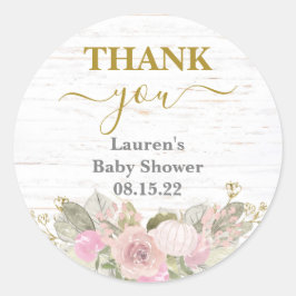 Rosa Pumpkin Baby Shower Classic Round Sticker Runt Klistermärke