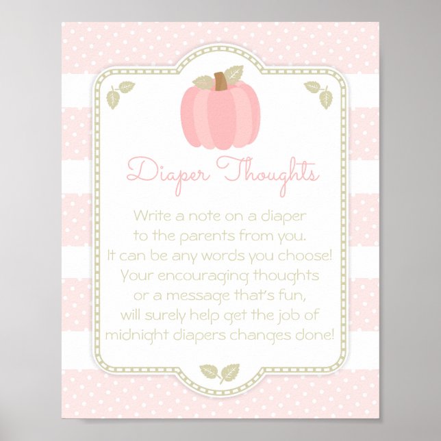 Rosa Pumpkin Baby Shower Diaper Thoughts Sign Poster (Framsidan)